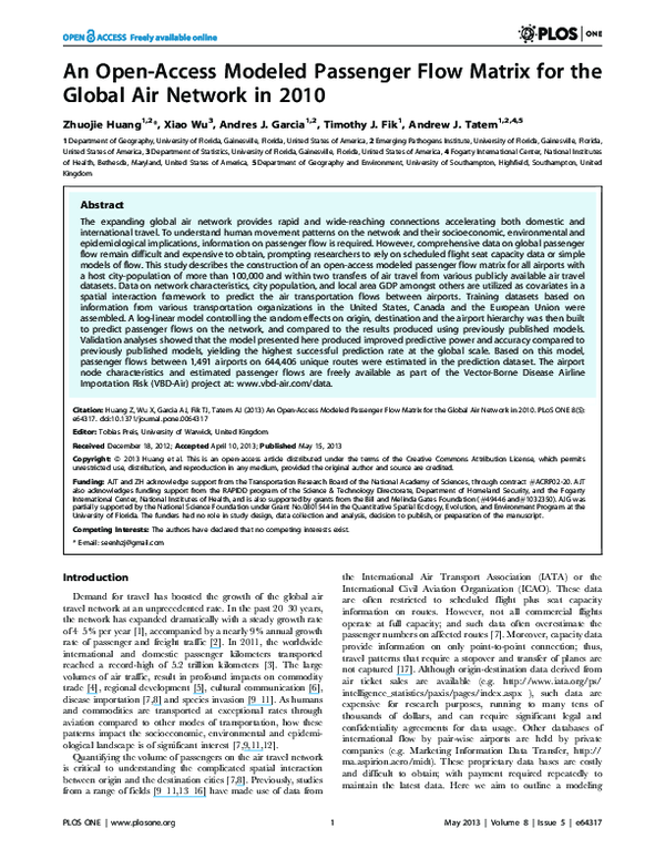 (PDF) An open-access modeled passenger flow matrix for the global air ...