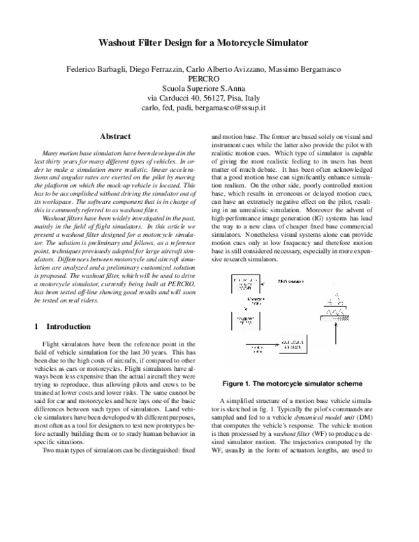 (PDF) Washout Filter Design for a Motorcycle Simulator