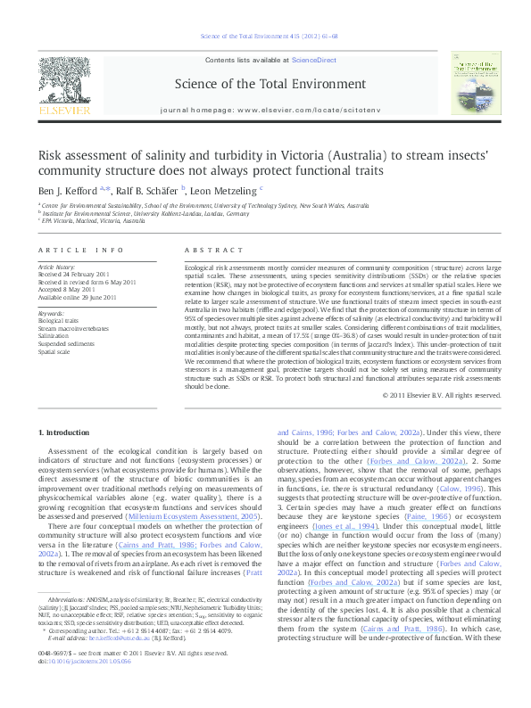 (PDF) Risk assessment of salinity and turbidity in Victoria (Australia ...