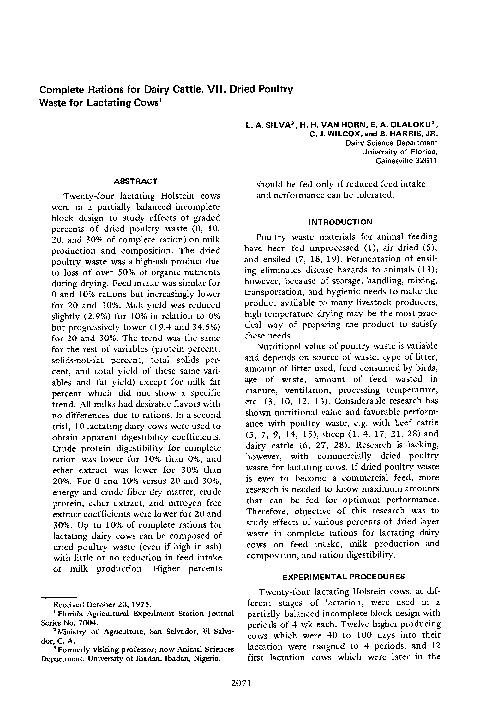(PDF) Complete Rations for Dairy Cattle. VII. Dried Poultry Waste for ...