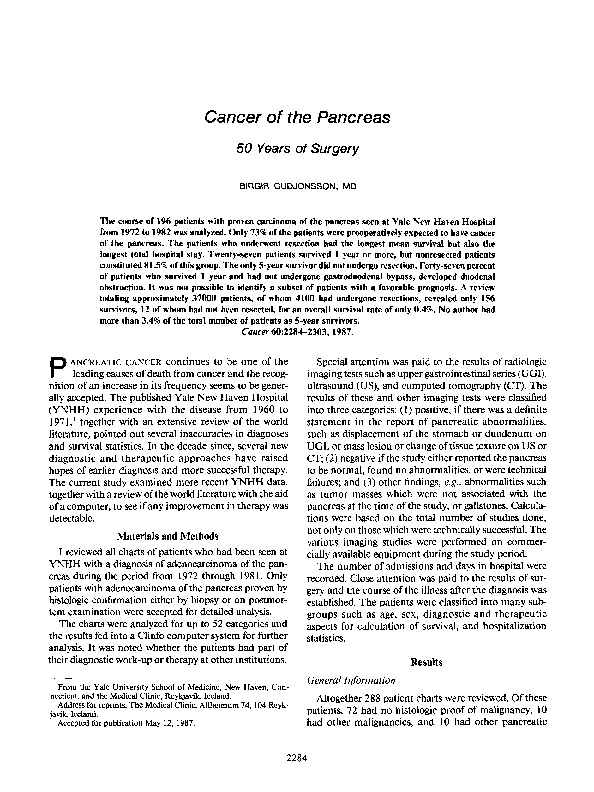 (PDF) Cancer of the pancreas: 50 years of surgery