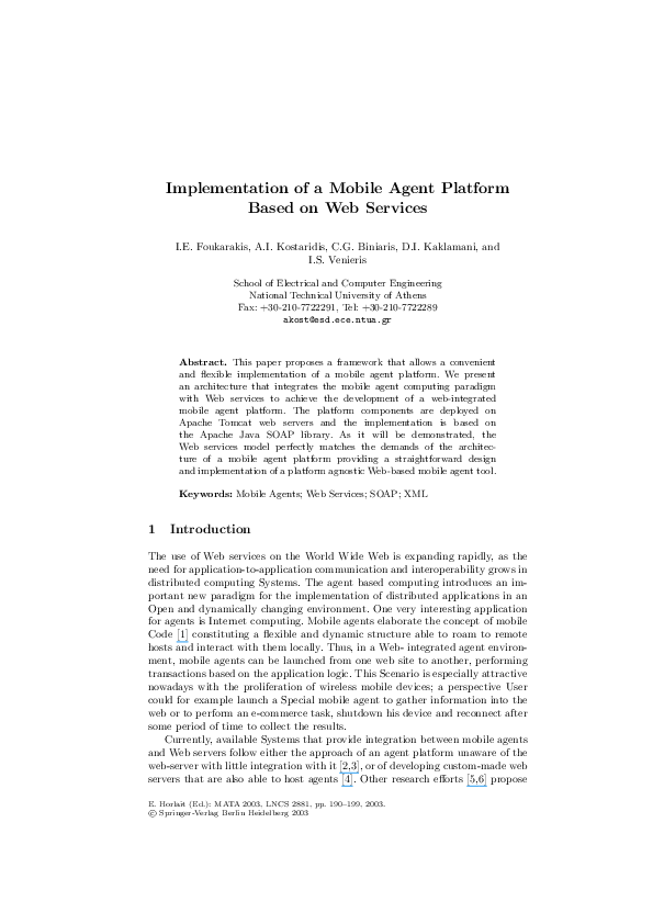 (PDF) Implementation of a Mobile Agent Platform Based on Web Services