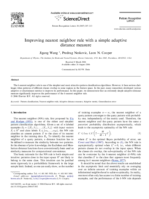 (PDF) Improving nearest neighbor rule with a simple adaptive distance ...