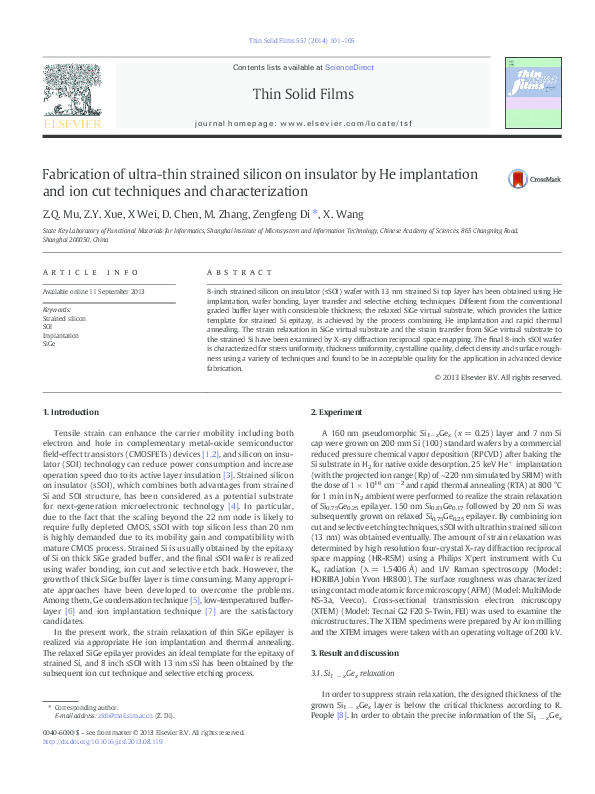 (PDF) Fabrication of ultra-thin strained silicon on insulator