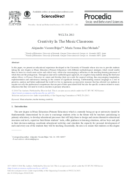 (PDF) Creativity in the Music Classroom