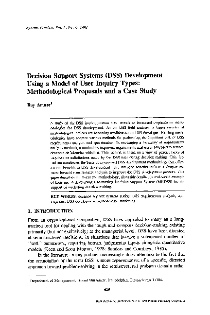 (PDF) Decision Support Systems (DSS) development using a model of user ...