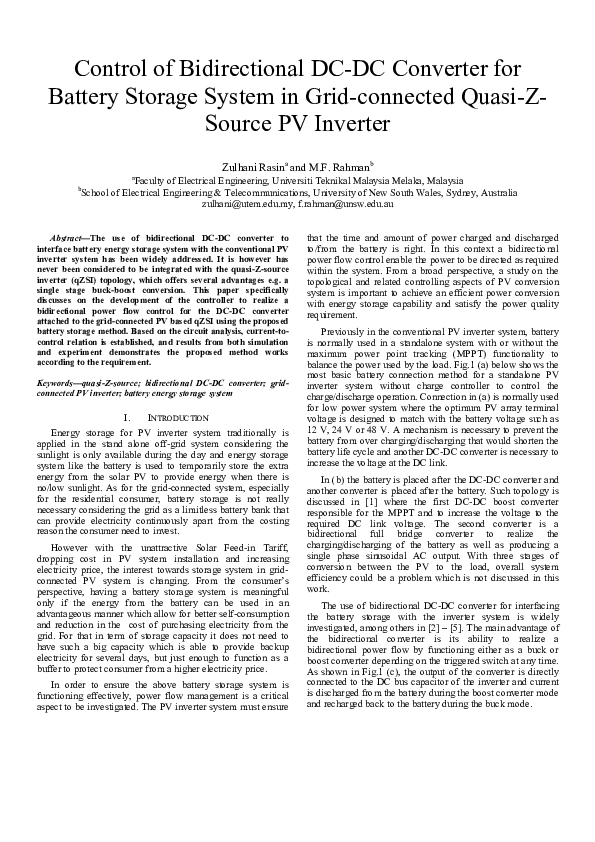 (PDF) Control of Bidirectional DC-DC Converter for Battery Storage ...