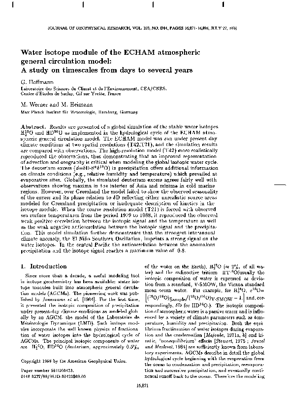 (PDF) Water isotope module of the ECHAM atmospheric general circulation ...