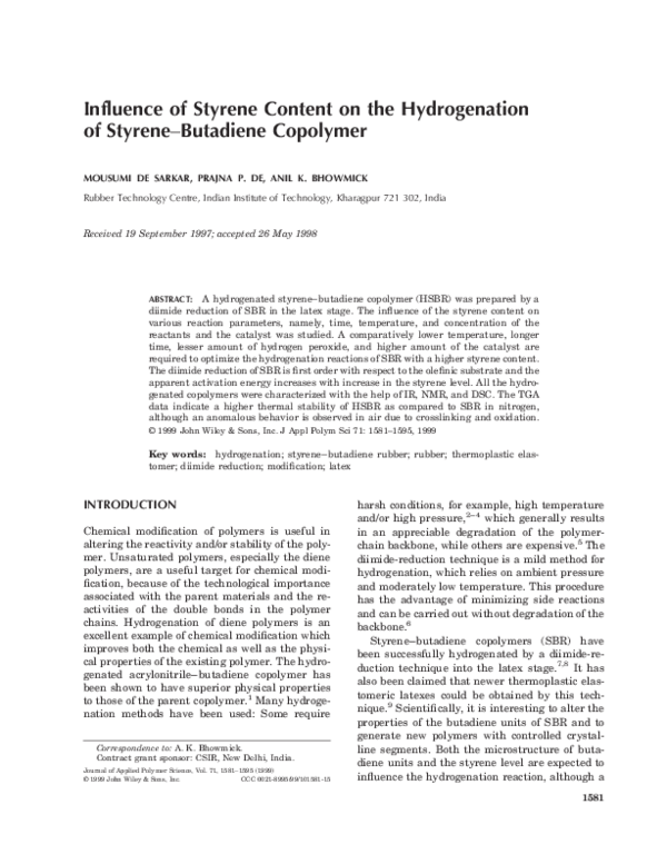 (PDF) Influence of styrene content on the hydrogenation of styrene ...
