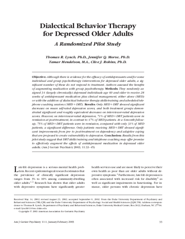 (PDF) Dialectical Behavior Therapy for Depressed Older Adults: A ...