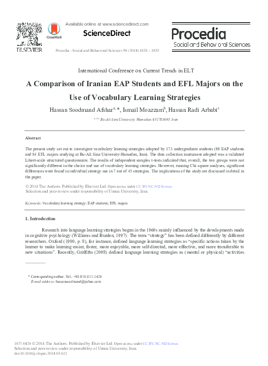 (PDF) A Comparison of Iranian EAP Students and EFL Majors on the Use of ...