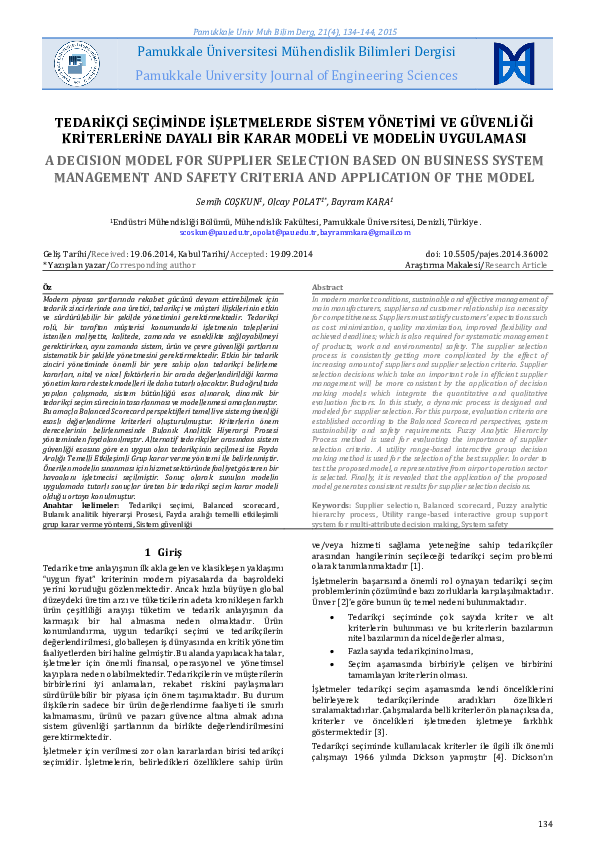 (PDF) A Decision Model for Supplier Selection based on Business System ...