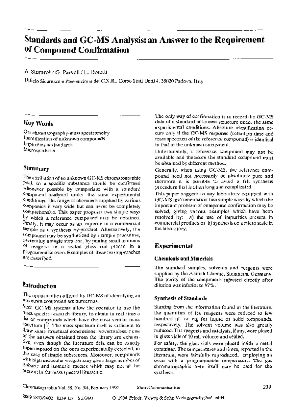 (PDF) Standards and GC-MS analysis: An answer to the requirement of ...