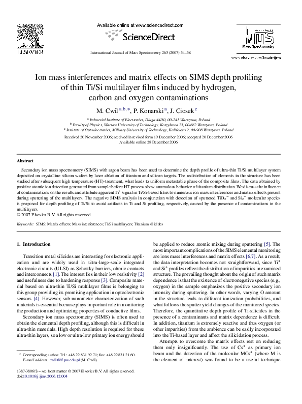 (PDF) Ion mass interferences and matrix effects on SIMS depth profiling ...