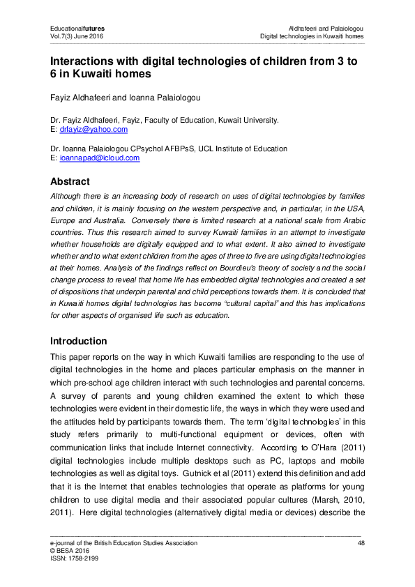 (PDF) Interactions with digital technologies of children from 3 to 6 in ...