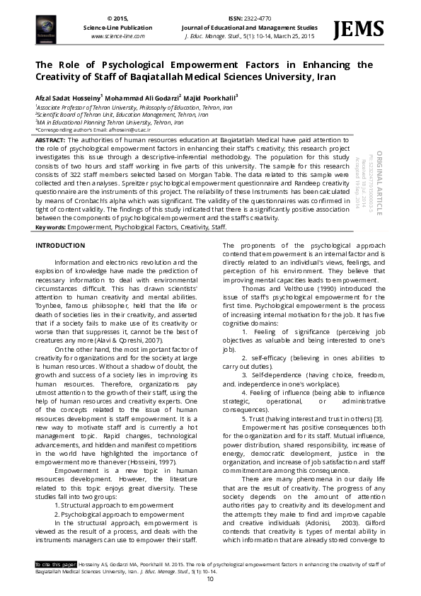 (PDF) The Role of Psychological Empowerment Factors