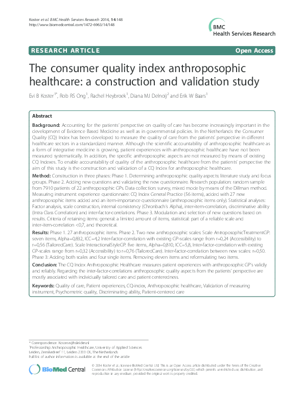(PDF) The consumer quality index anthroposophic healthcare: a ...