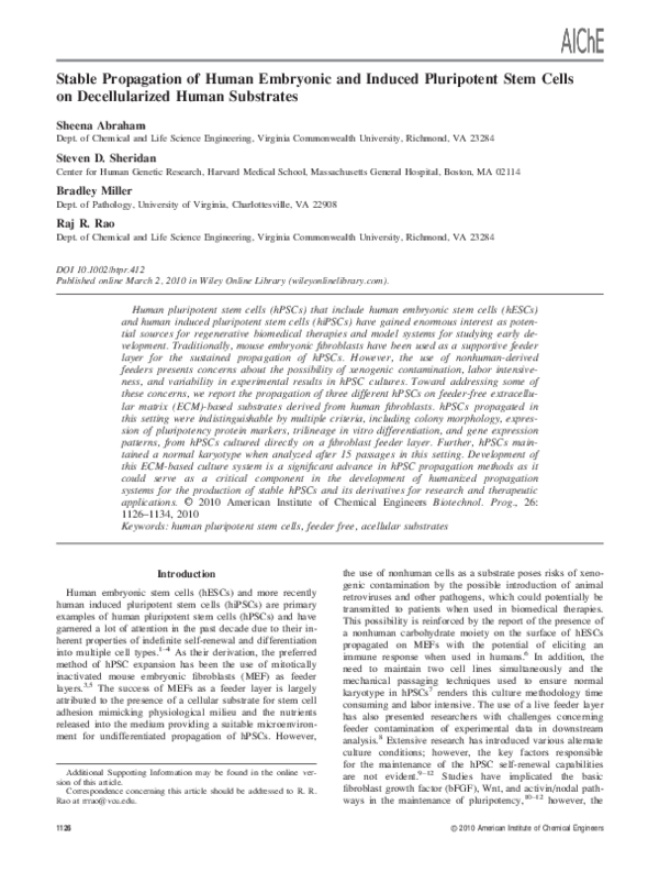 (PDF) Stable propagation of human embryonic and induced pluripotent ...