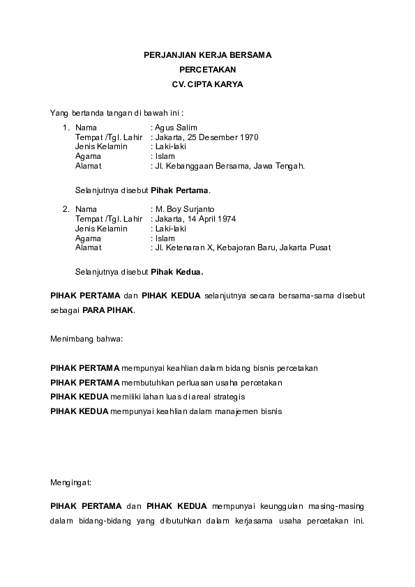 Doc Surat Perjanjian Kerjasama Rukayd Dunn Academia Edu