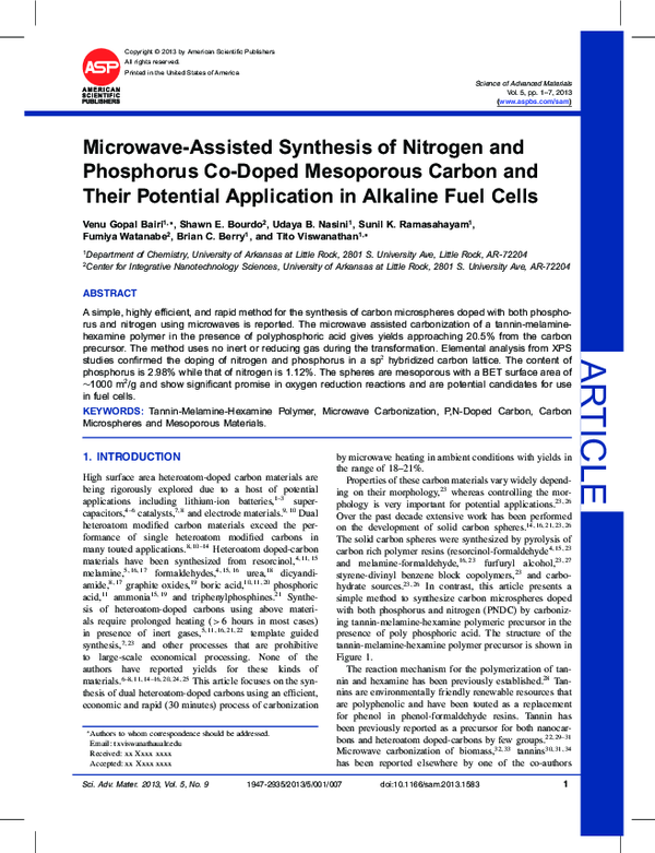 (PDF) Microwave-Assisted Synthesis of Nitrogen and Phosphorus Co-Doped ...