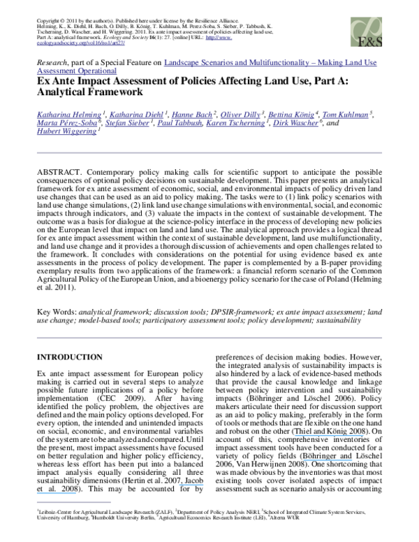 (PDF) Ex ante impact assessment of policies affecting land use, Part A analytical framework K