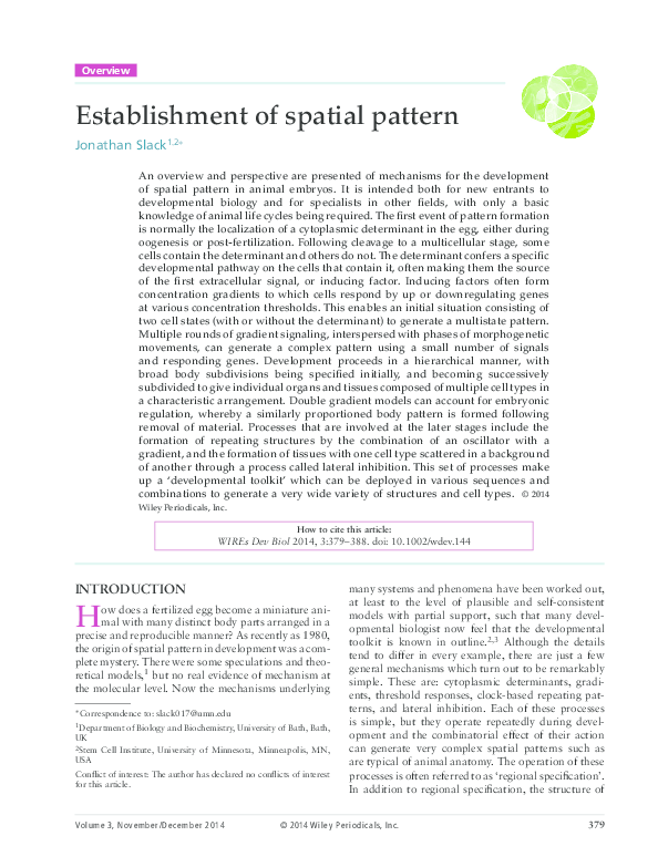(PDF) Establishment of spatial pattern