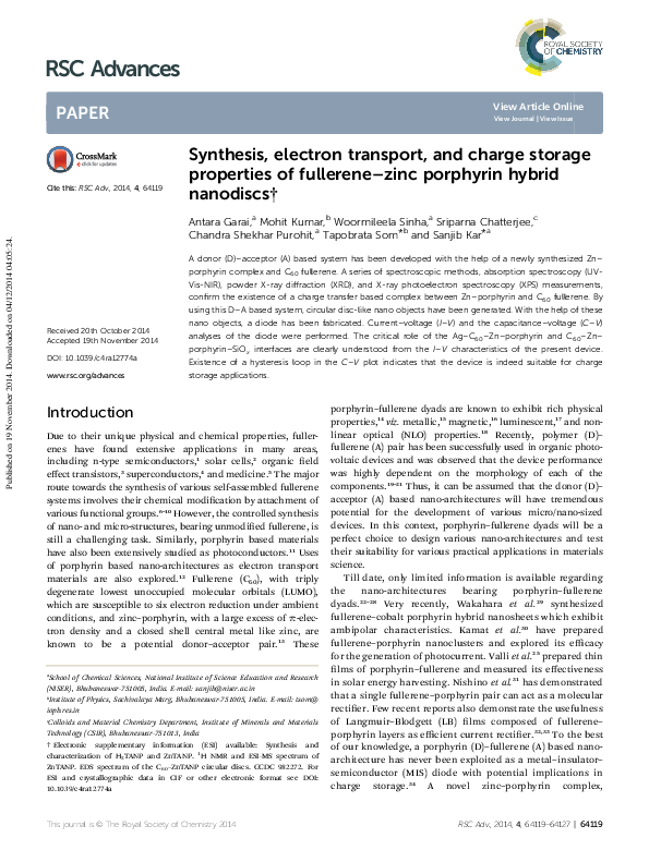 (PDF) Synthesis, electron transport, and charge storage properties of