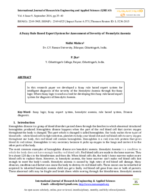 (PDF) A Fuzzy Rule Based Expert System for Assessment of Severity of ...