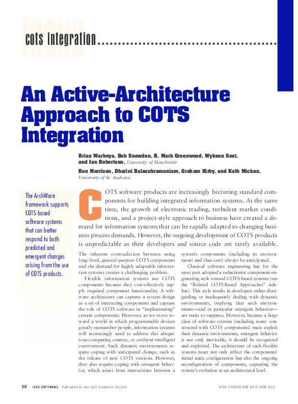 (PDF) An ActiveArchitecture Approach to COTS Integration Bob Snowdon