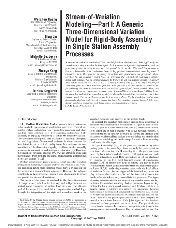 (PDF) Stream-of-Variation Modeling—Part I: A Generic Three-Dimensional ...