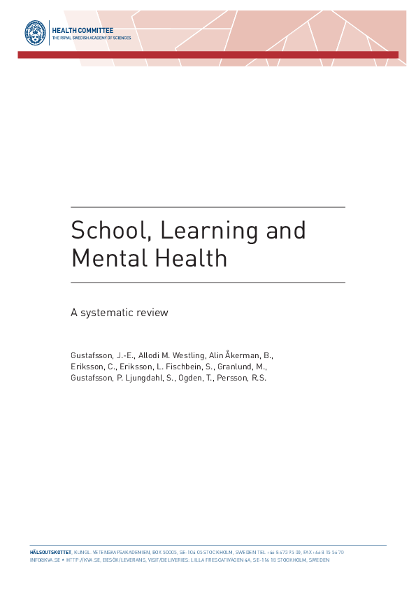 (PDF) School, learning and mental health : a systematic review of ...