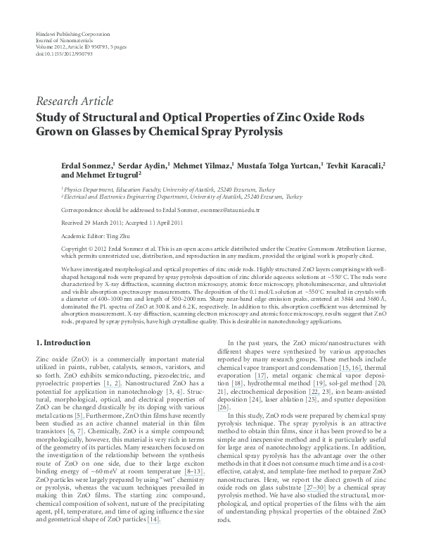 (PDF) Study of structural and optical properties of ZnO films grown by ...