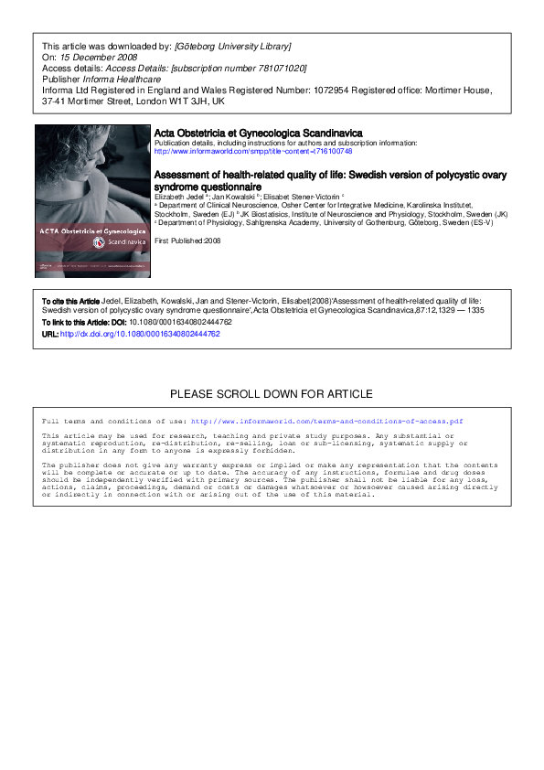 (PDF) Assessment of health-related quality of life: Swedish version of ...