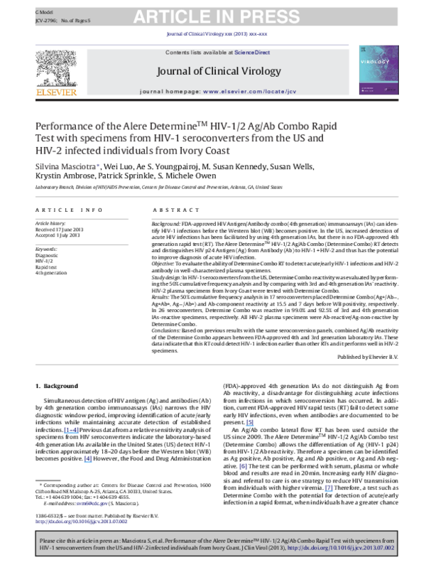 (PDF) Performance of the Alere Determine™ HIV1/2 Ag/Ab Combo Rapid
