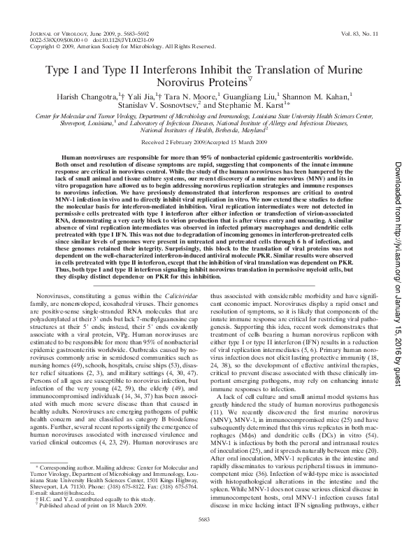 (PDF) Type I and Type II Interferons Inhibit the Translation of Murine ...