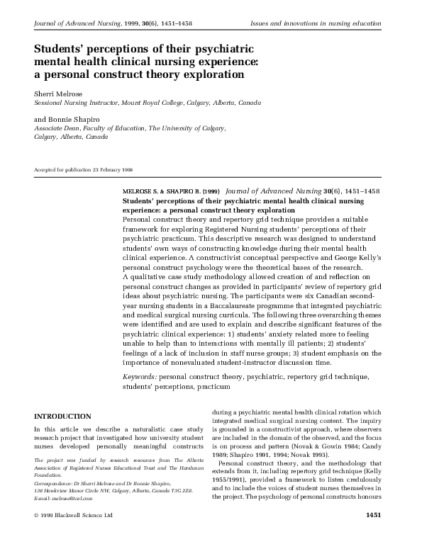 (PDF) Students' perceptions of their psychiatric mental health clinical ...