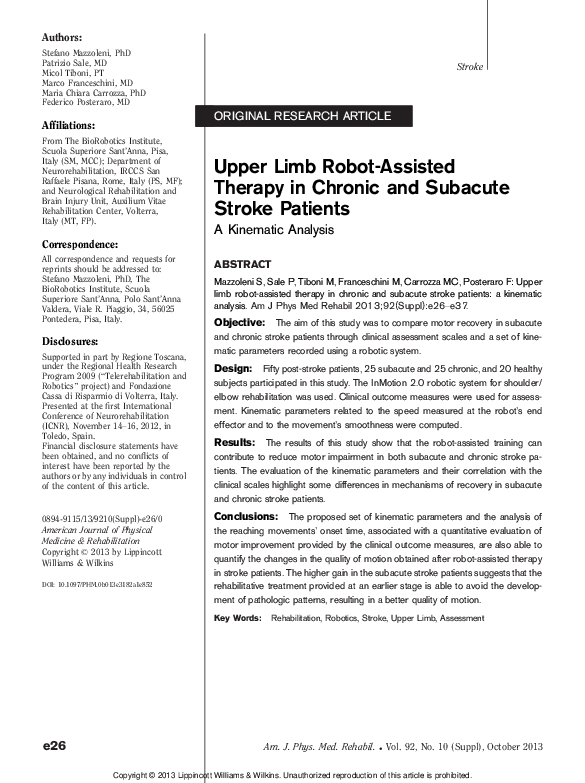 (PDF) Upper limb robot-assisted therapy in chronic and subacute stroke ...