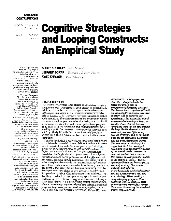 (PDF) Cognitive strategies and looping constructs: an empirical study