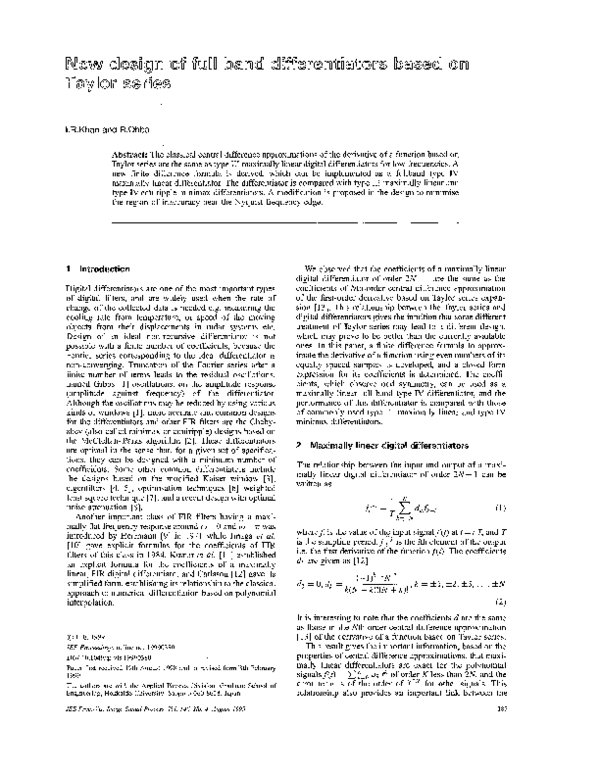 (PDF) New design of full band differentiators based on Taylor series