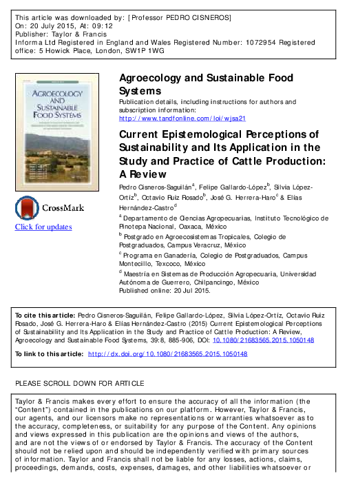 (PDF) Agroecology and Sustainable Food Systems Current Epistemological Perceptions of