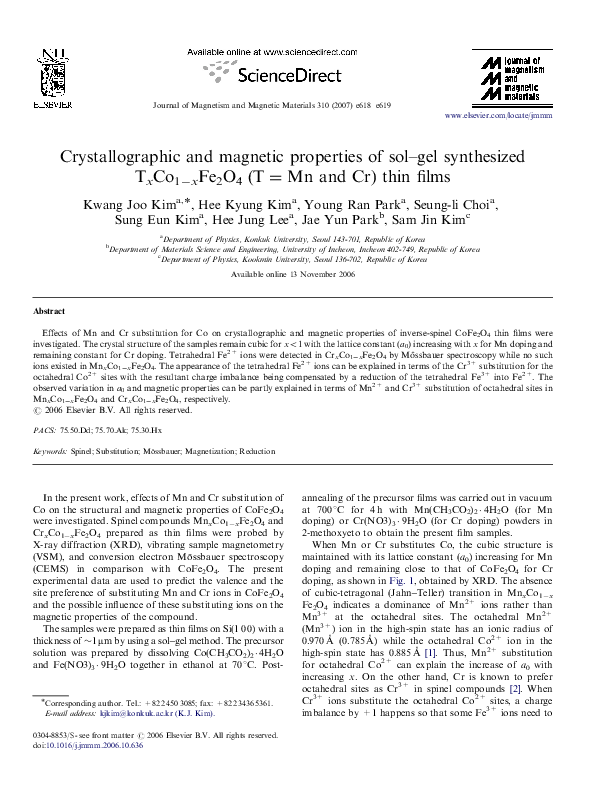 (PDF) Crystallographic and magnetic properties of the spinel type solid ...