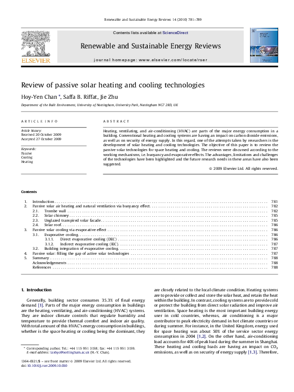 (PDF) Review of passive solar heating and cooling technologies