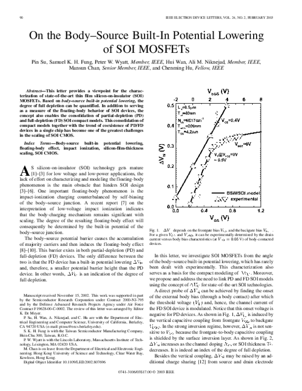 (PDF) On the body-source built-in potential lowering of SOI MOSFETs
