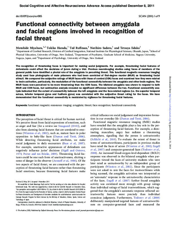 (PDF) Functional connectivity between amygdala and facial regions ...