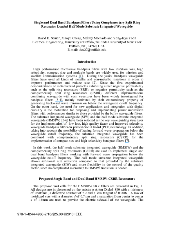 (PDF) Single and dual band bandpass filters using complementary split ...