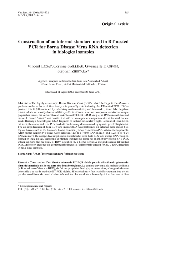 (PDF) Construction of an internal standard used in RT nested PCR for ...