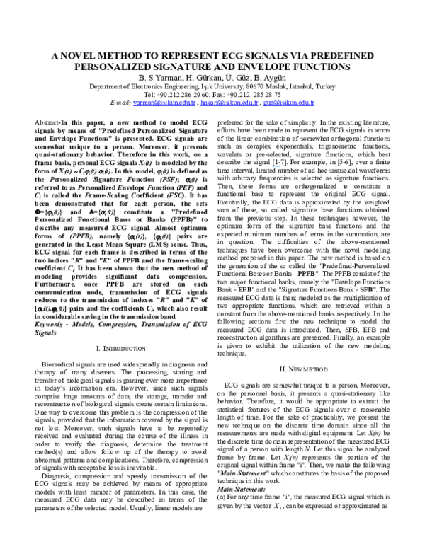(PDF) A novel method to represent ECG signals via predefined ...