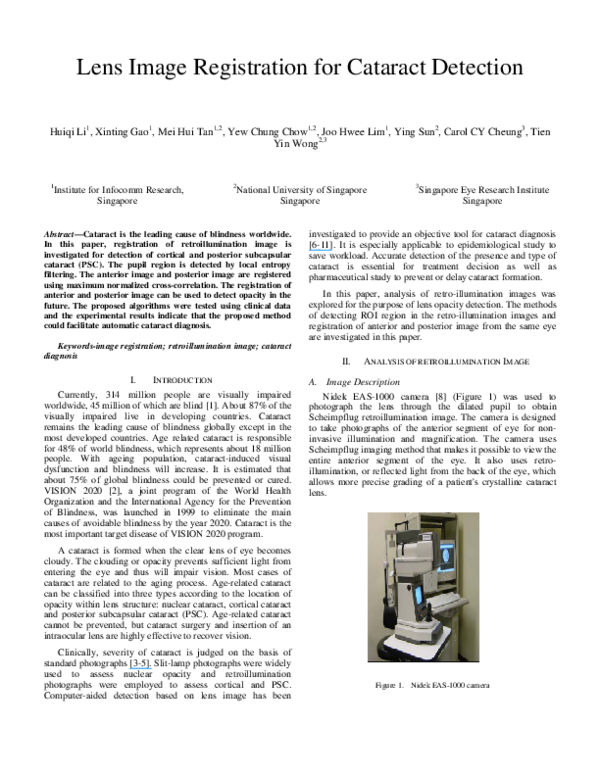 (PDF) Lens image registration for cataract detection