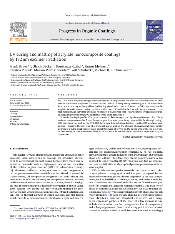 (PDF) UV curing and matting of acrylate nanocomposite coatings by 172nm ...