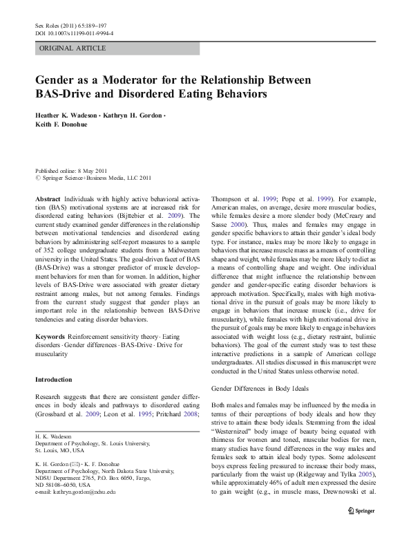 (PDF) Gender as a Moderator for the Relationship Between BAS-Drive and ...